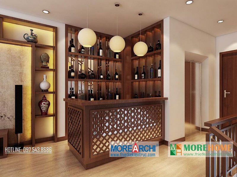 Mẫu tủ rượu gỗ với thiết kế độc đáo, sang trọng như đang tận hưởng những ly rượu vang ngọt ngào ở quán ngay trong không gian phòng khách
