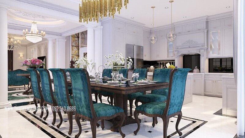 Nội thất phòng ăn gỗ tự nhiên đầy sang trọng và cao cấp, bộ bàn ăn 10 người đẹp đẽ sẽ là lựa chọn tuyệt vời cho những gia đình có nhiều thành viên.